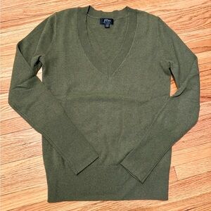 J. Crew Olive Green Cashmere V-Neck Sweater